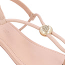 Sandália Rasteira Couro Bege Enfeite