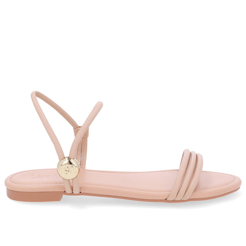 Sandália Rasteira Couro Tiras Bege