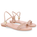 Sandália Rasteira Couro Tiras Bege