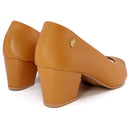 Peep Toe Salto Bloco Couro Marrom Bico Fino