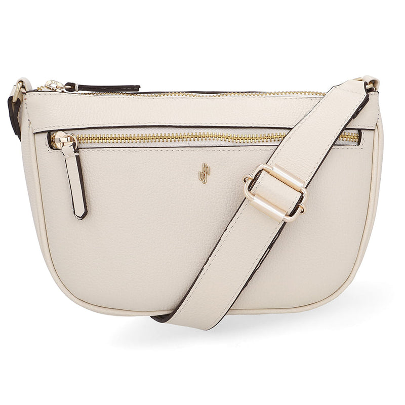 Bolsa Tiracolo Couro Branca Marfim Zíper Frontal