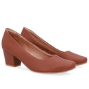 Scarpin Couro Marrom Salto Bloco