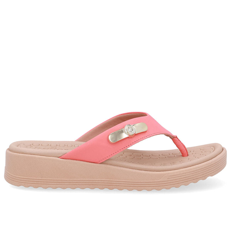 Chinelo Salto Baixo Couro Laranja